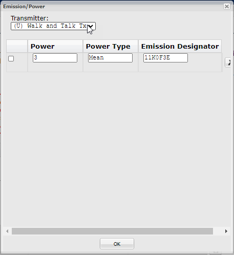 Emission Designator with selected transmitter